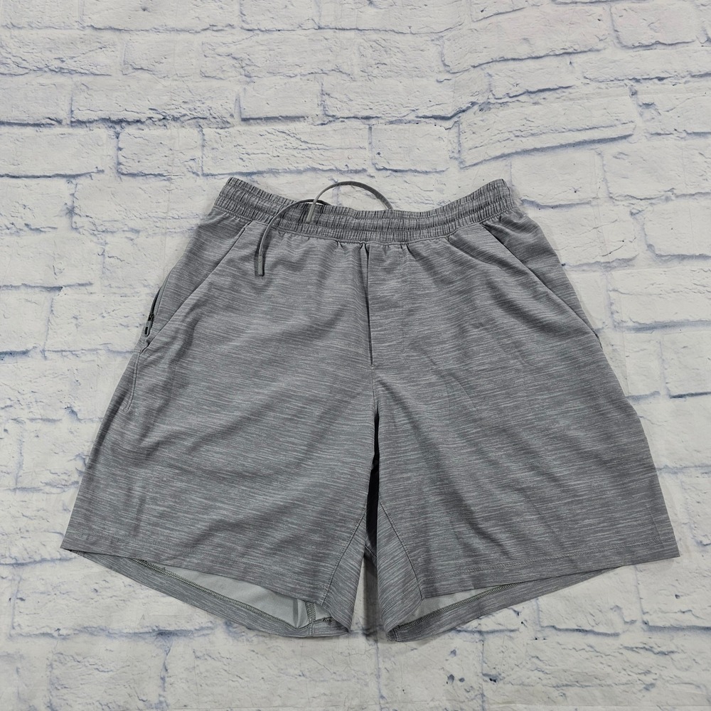 Lululemon Pace Breaker Shorts MENS M Gray Space Dye Zipper Pockets Gym Workout